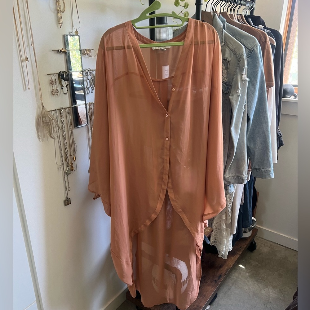 Forever 21 Peach Sheer Button Up Top/Kimono
